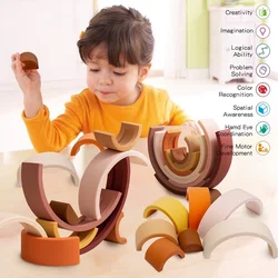 Rainbow Colors Silicone Stacking Toys Montessori Creative Toys BPA Free Food Grade Silicone Early Education Kids Gifts