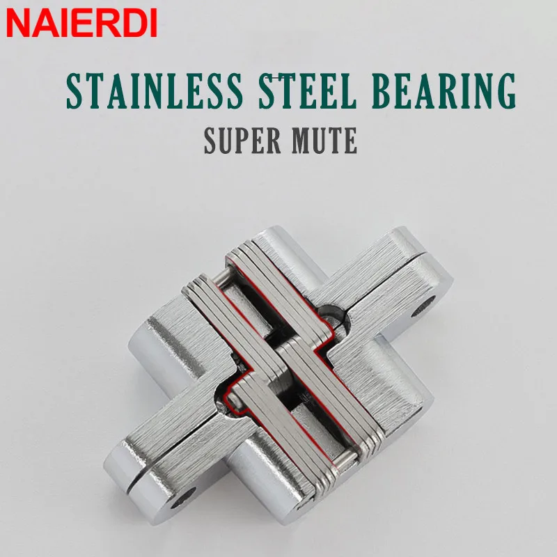 NAIERDI 2 Pack Hidden Door Hinge Stainless Steel Invisible Hinge Concealed Folding Hinges for Cabinet Door Furniture Hardware