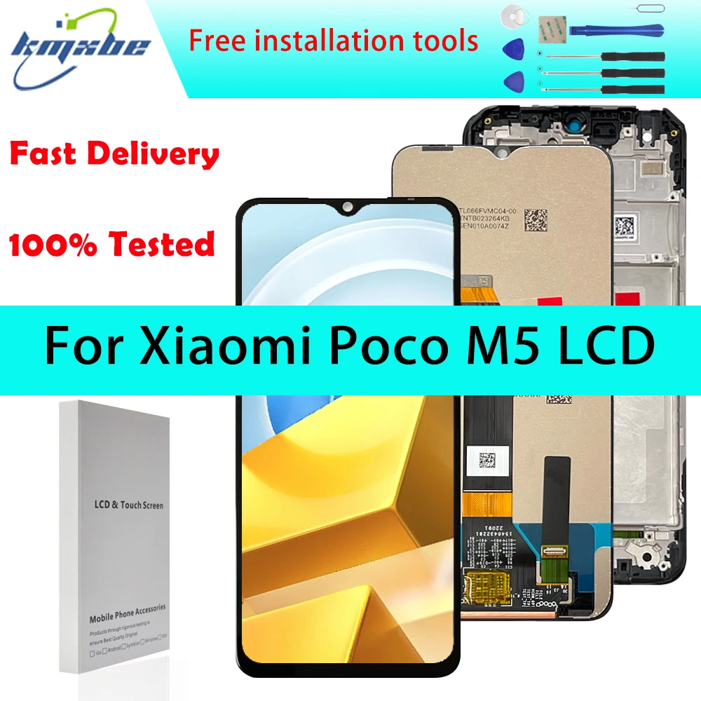 

ЖК-дисплей 6,58 дюйма для Xiaomi Poco M5, сенсорная панель, дигитайзер в сборе, замена с рамкой для 22071219CG, ЖК-дисплей