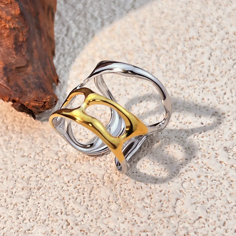 Punk Geometric Linear Hollow Out Wide Rings for Women Personality Multi-layer Wire Ripple Twist Ring Party Jewelry Accessories