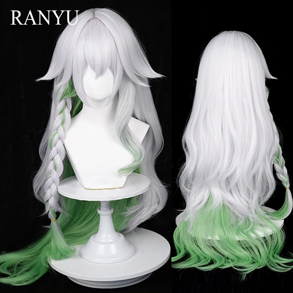 Nahida Cosplay Wig Genshin Impact The Greater Lord Rukkhadevata Synthetic Long Wavy White Green Mix Game Hair Wig for Party anogol klee game genshin impact cosplay wig blonde double ponytail heat resistant synthetic anime wigs halloween party