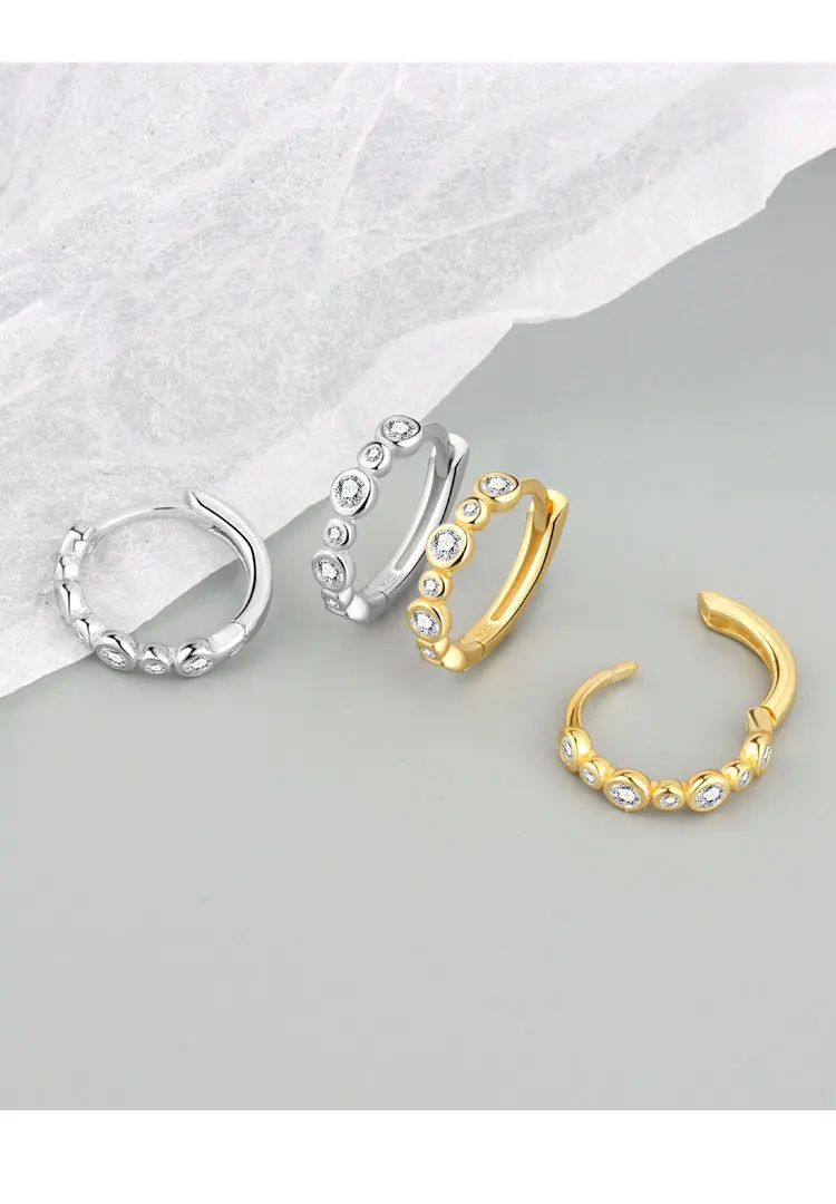 small trendy earrings LIVVY Silver Color Korean Stylish Round Zircon Link Hoop Earrings Women Simple Fashion High Quality Exquisite Jewelry trendy metal earrings