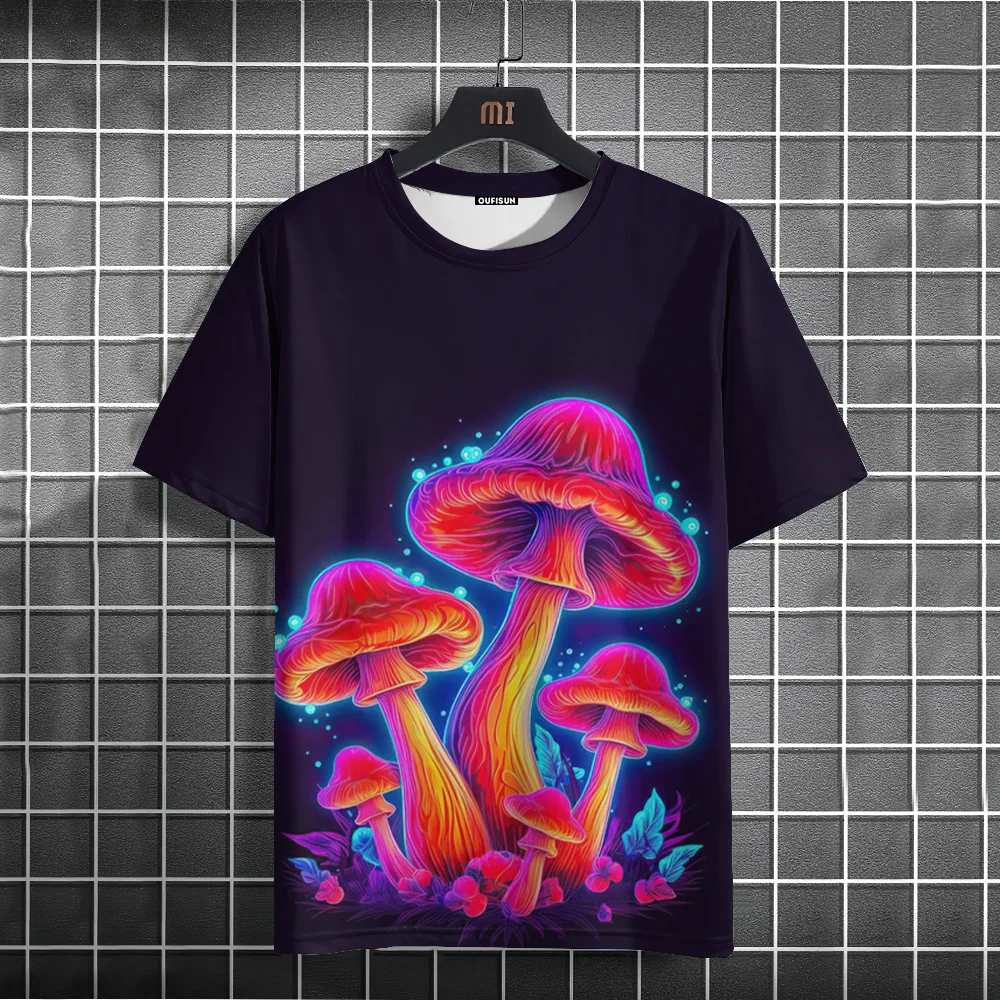 

Cartoon Fashion Short Sleeve T-shirt Men Fluorescence Mushroom Comfortable Breathable Shirt Men Boy Stylish