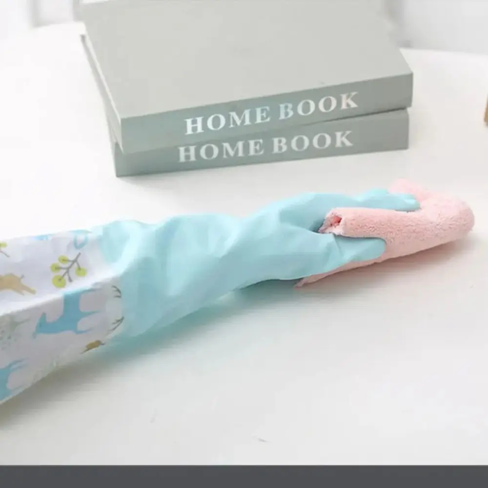 Dishwashing Gloves Cleaning Gloves Dishwashing Gloves Single Layer Household Chore Splicing Sleeve Waterproof Elastic Band Mouth Rubber
