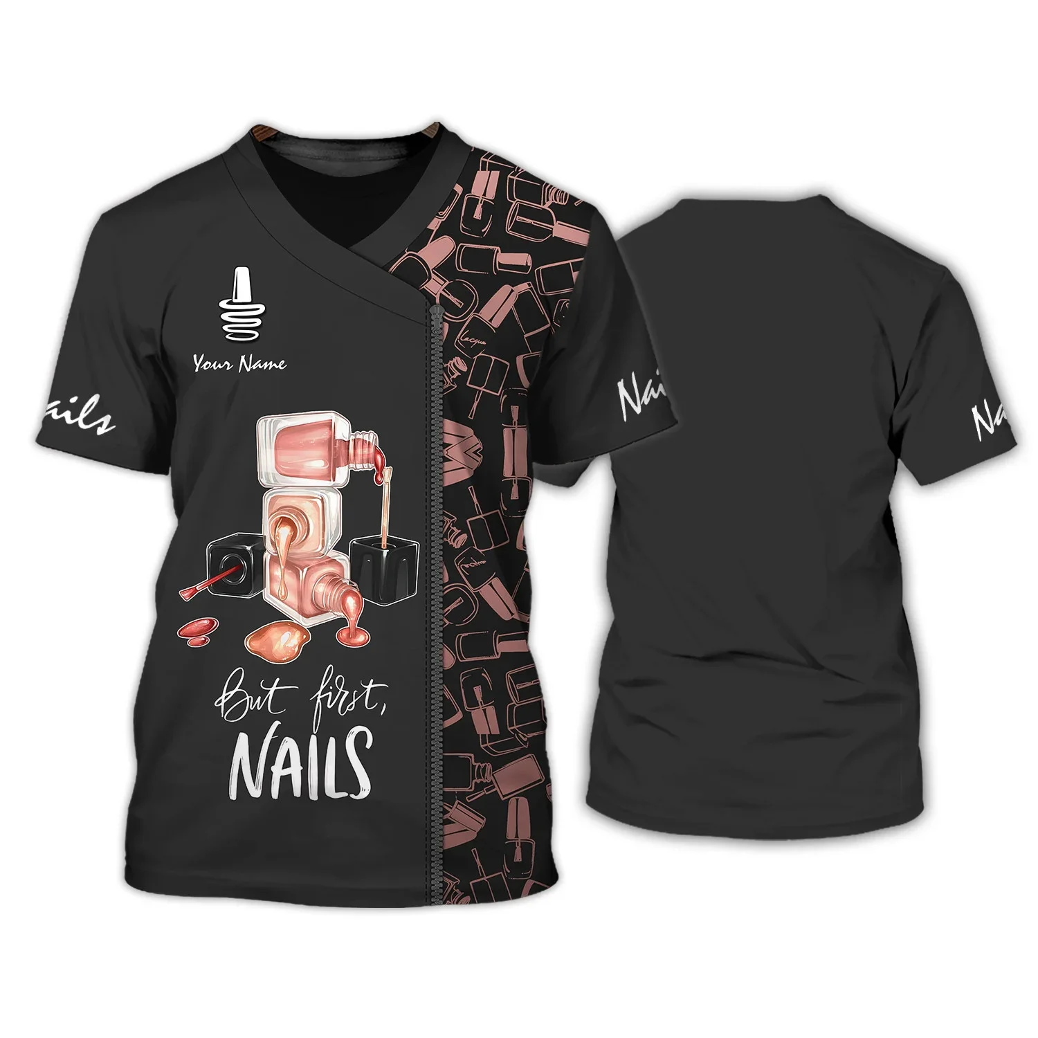Neueste Nagel Künstler Sommer T shirt Custom Name Nagel Salon Uniform Manicurist Geschenk 3D Gedruckt Unisex t hemd Casual Tops DW166 – Detail 9