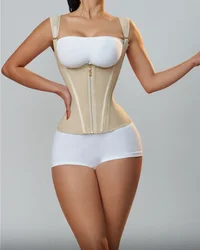Colombian Body Shaper Vest with Double Compression and Adjustable Closure - 2XL (Beige)