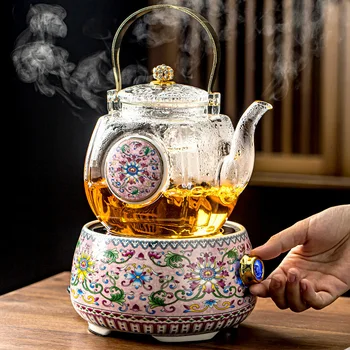 Colored ceramic lotus pot electric ceramic stove set glass teapot household Chinese heat-resistant large capacity kettle GN789TB 1