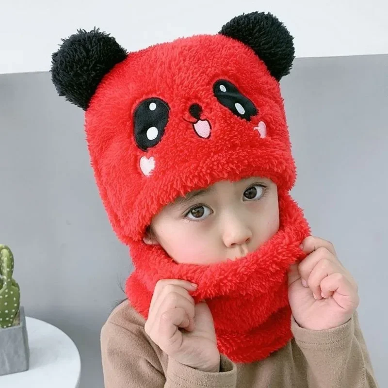 Winter Children's Hat Warm Caps for Kids Girls Boys Winter Hat+scarf One Piece Cute Warm Ear Protection Baby Bucket Hat 3