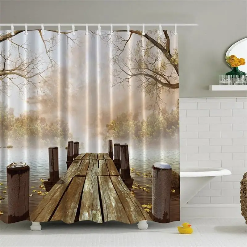 Popular Landscape Shower Curtain 3D Digital Printing Polyester Bathroom