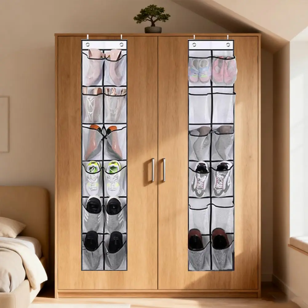 Hanging Shoe Storage Over Door Organizer 12 Mesh Pockets 2 Metal - Image 2