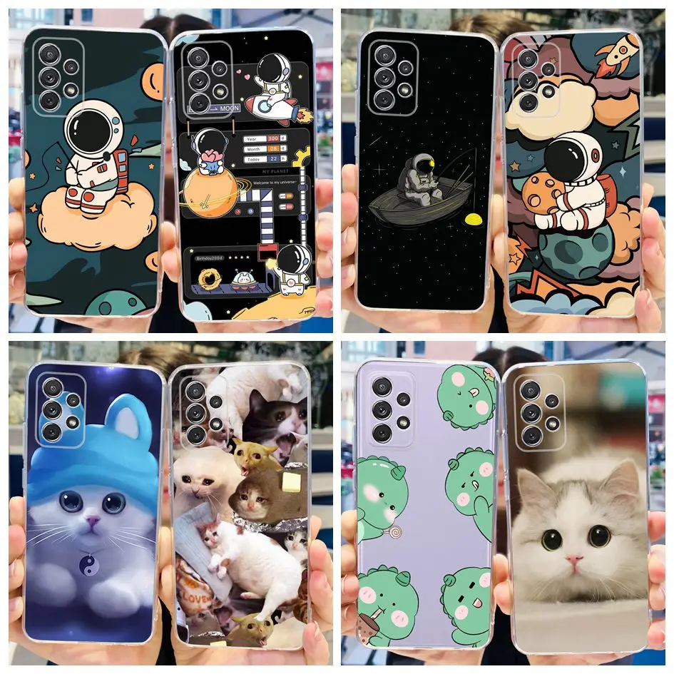 Per Samsung Galaxy A52 Custodia Samsung A52 5G Cover Cute Astronaut Cartoon Bumper Custodie Morbide Per Samsung A52S 5G Sm-528B A 52 Funda