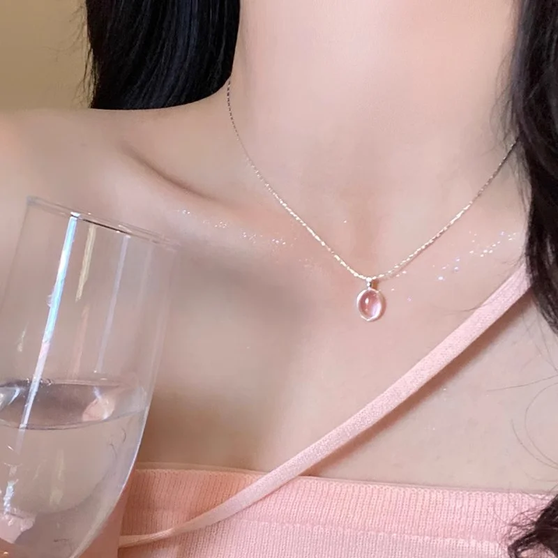 New Luxury Fashion Pink Blue Crystal Round Pendant Silver Chain Necklaces Jewelry Choker Clavicle Chain Charm Colorful Necklace