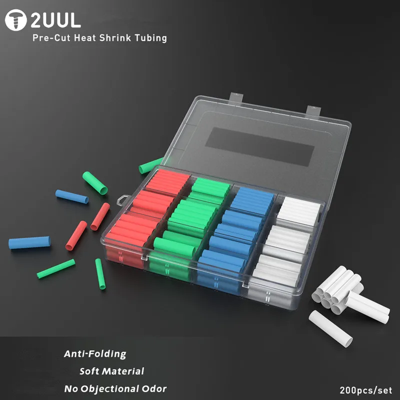 

2UUL ST11 Pre-Cut Heat Shrink Tubing for Power Cable Protection 200pcs/set Soft Data Line Maintenance Protective Sleeve Cover