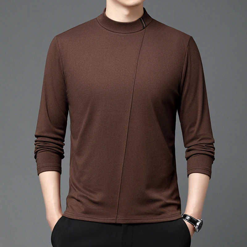 

Fashionable and Minimalist Standing Neck Half High Neck Solid Color Bottom Shirt Warm Insulation for Men