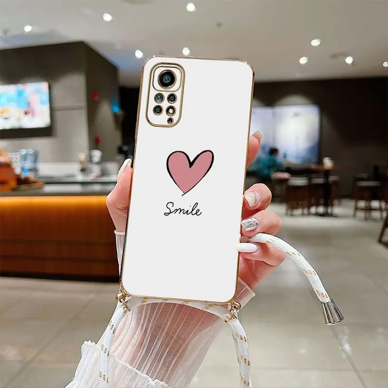 thumbnail image 1 of A Pink Heart Crossbody Lanyard Silicone Phone Case For Xiaomi Redmi Note 11 Pro 10 Pro 10 12 11S 9 10A 10C 9C 9A 9T Cover, 1 of 5