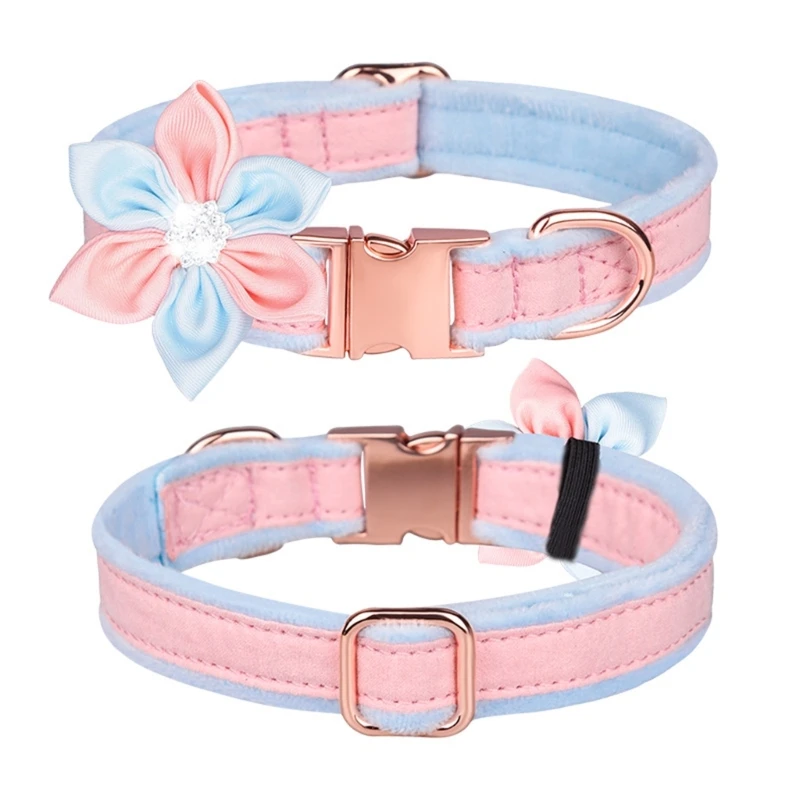 고양이를위한 프린스 칼라 개 목 장식을위한 애완 동물 분리형 칼라 정장 크리스탈 Bowknot 꽃과 우아한 고양이 목걸이