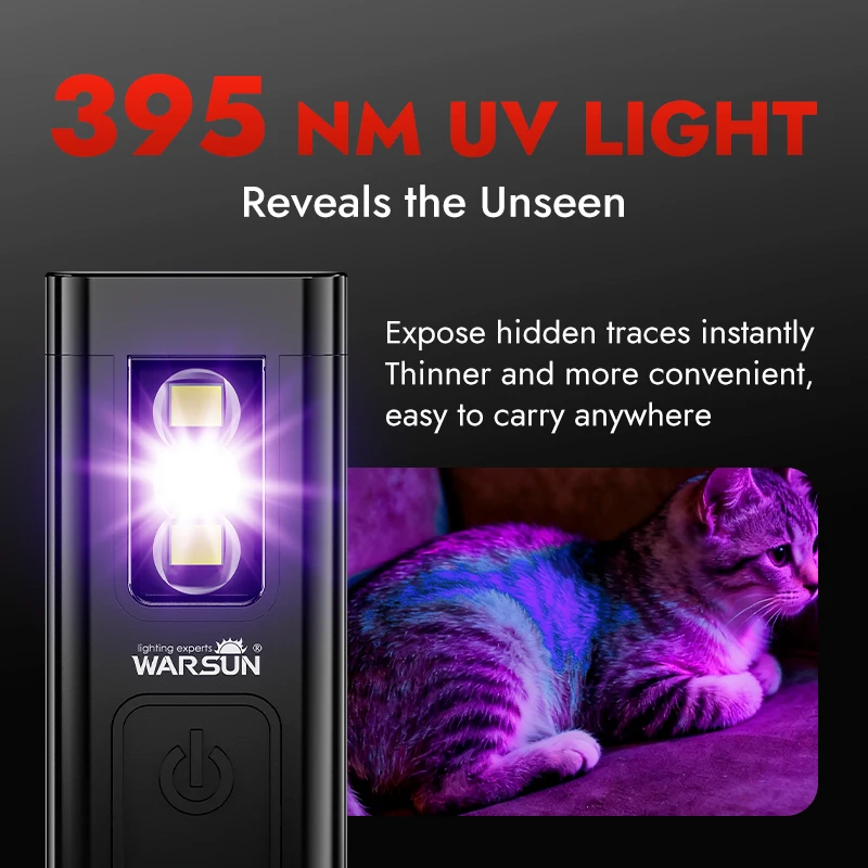 WARSUN T5 미니 손전등 LED 포켓 18g 경량 충전식 300LM 키체인 UV 라이트 EDC 하이킹 캠핑용