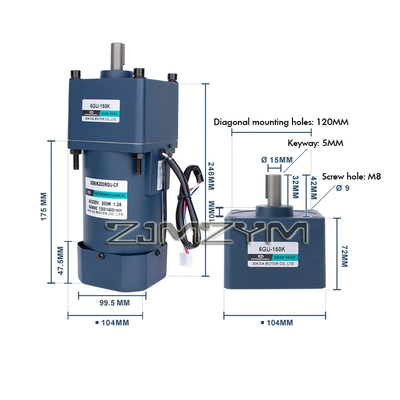 저속 저속 하이 토크 리프트 기어 감소 전기 기어 모터, 기계식 파워 액세서리, 200W 속도 조절 모터, AC 220V