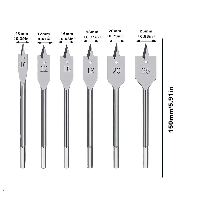 ‌6PC Triangular Wood Drill Bit Set – Hex Shank Flat Bits for Drawer/Cabinet Locks Precision Woodworking & Hole Saw Applications‌