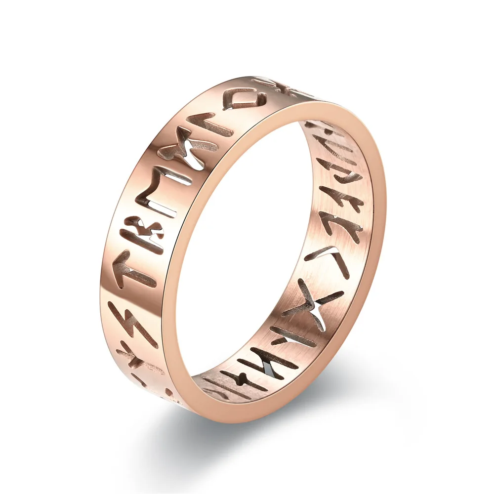 2023 Nuovo anello scavato in acciaio inossidabile per uomo Donna Moda Hollow Rune Design Finger Anillo Antiestres Anelli di ansia - immagine 3