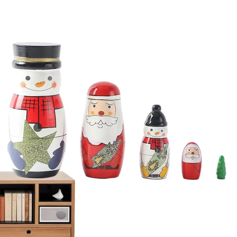 

Christmas Style Matryoshka Set Of 5 Multifunctional Wooden Matryoshka Nesting Toys Relaxing Fidget Toys For Bedside Coffee Table