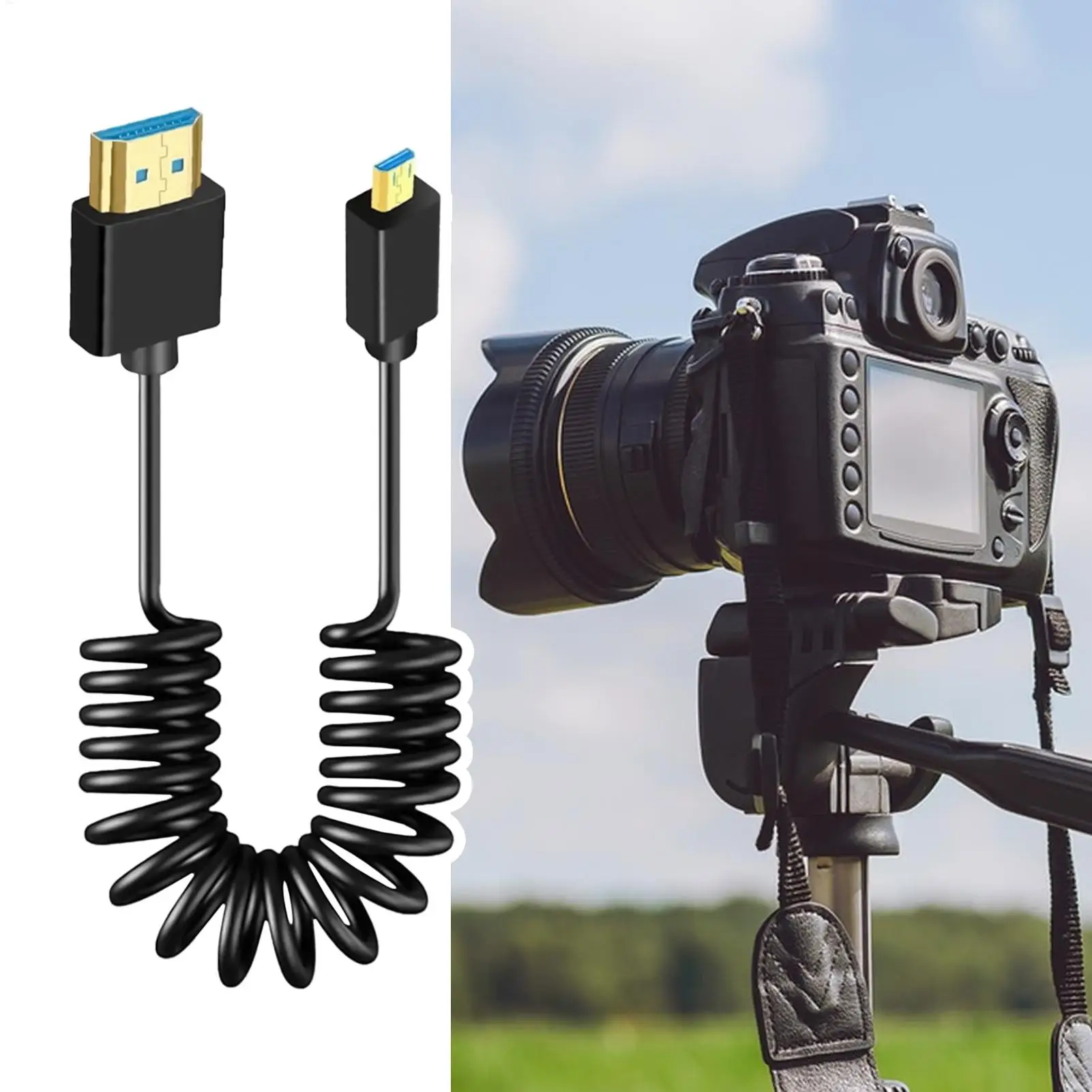 Monitor Coiled Cable Portable Screens Coiled Spring Cable Compact Thin Spring Stretch Cord Supports For Photography Outdoor
