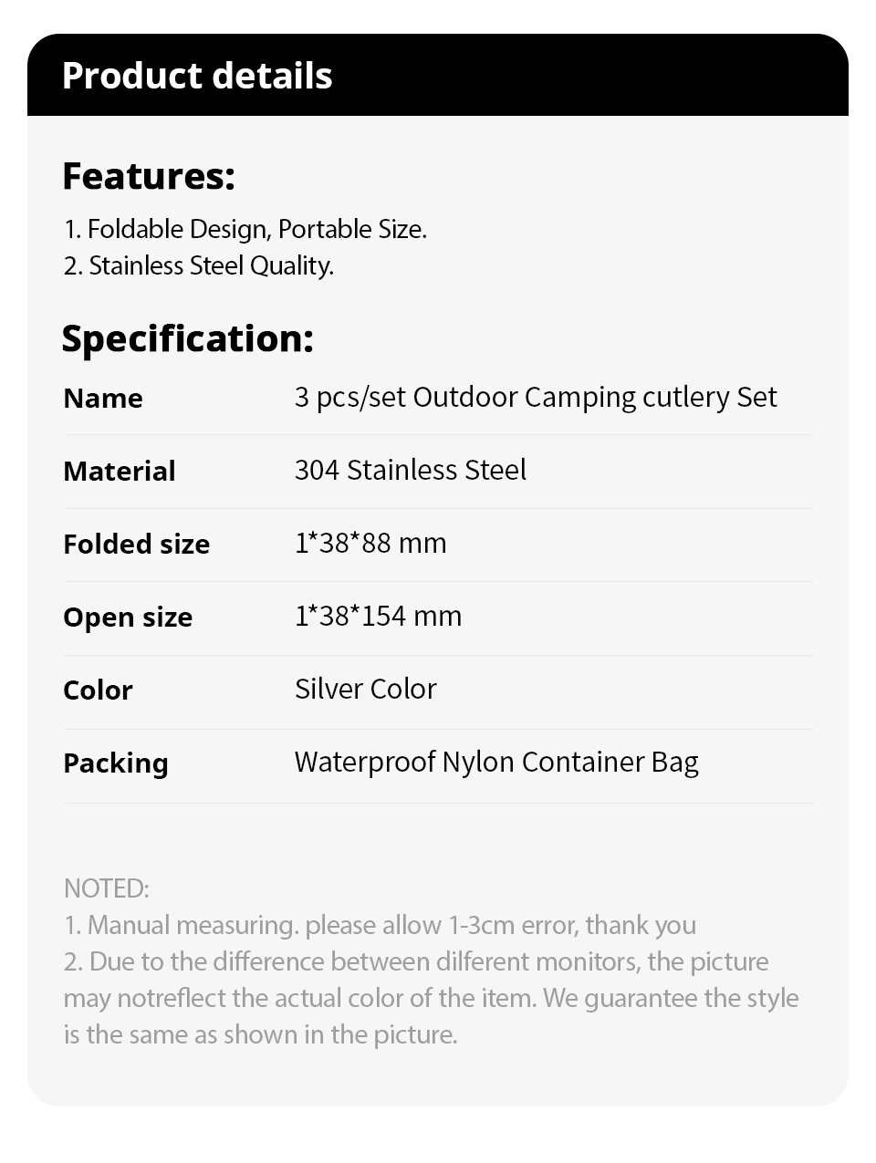 Description Picture 2 of itemCamping Fork Spoon Outdoor Tableware Foldable Ultralight Stainless Steel Set Of Dishes For Camping Outdoor Cooking