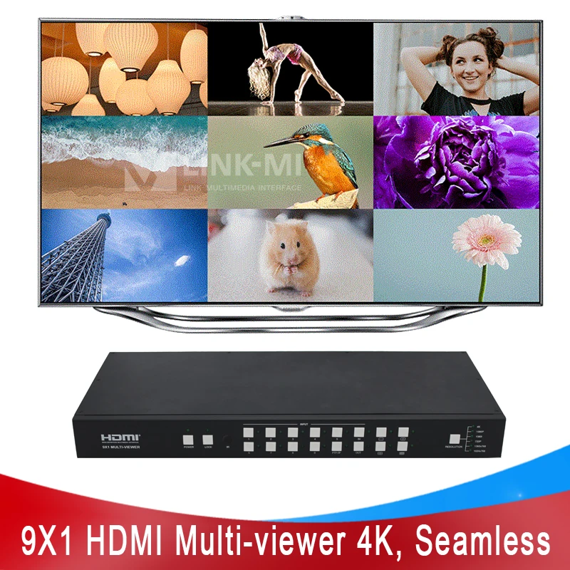 LINK-MI 4K 9x1 HDMI 멀티 뷰어 (원격 스위처 포함) 9 in 1 out HDMI 스위치 지원 원격, 버튼, RS-232 제어 1080P