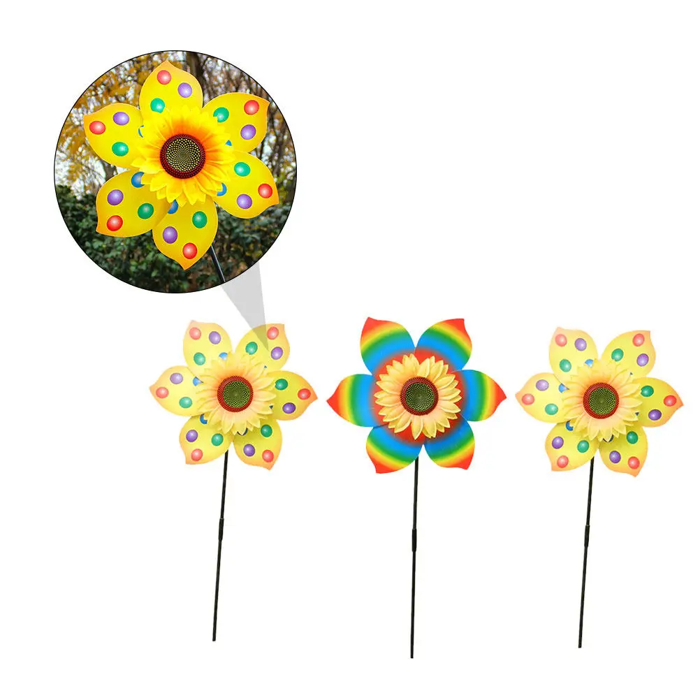 3Pcs 해바라기 풍차 다채로운 바람개비 마당 정원 장식 야외 재미 카니발 선물 어린이 해바라기 풍차