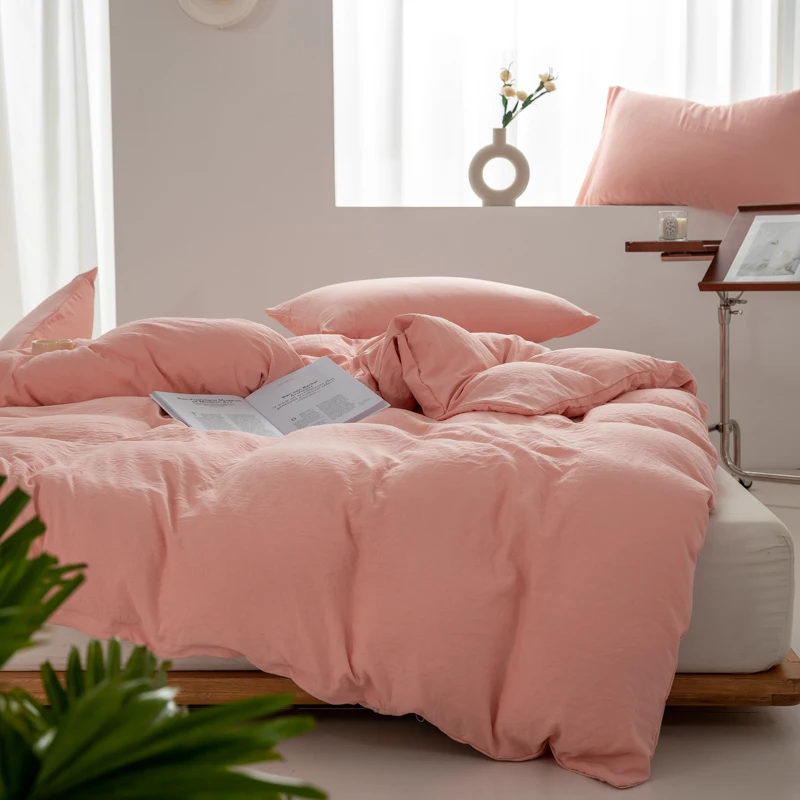 Solid Color 100% Washed Cotton Japanese Minimalist Duvet Cover