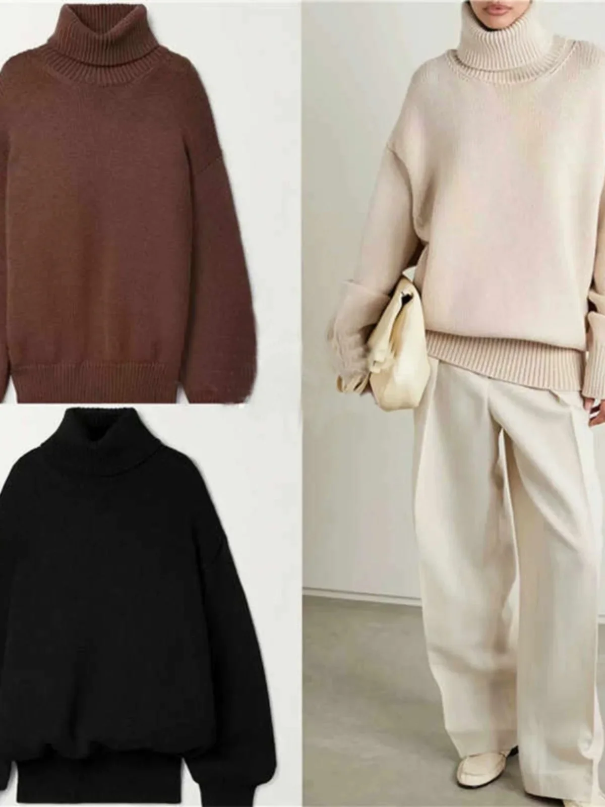 

Women's Solid Color Turtleneck Sweater Autumn Winter Casual Loose Warm Knitted Pullover
