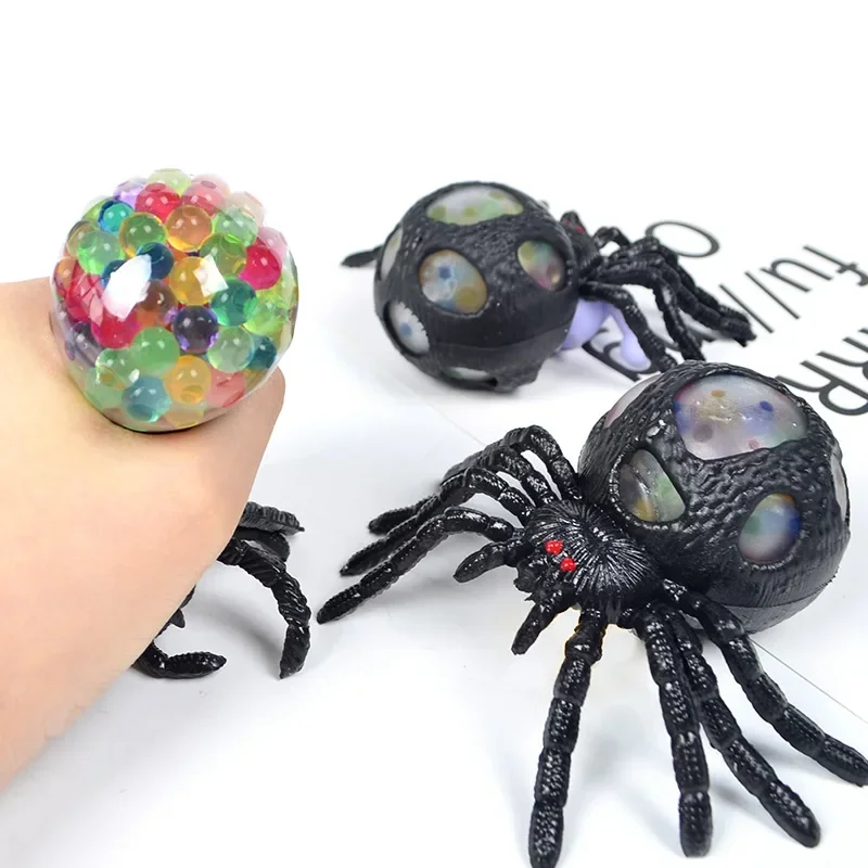 Stress Relief Toys Horrifying Black Spider Squeeze Toy Colorful Bead Interior Anti-Stress Decompression Gadget Halloween Gift