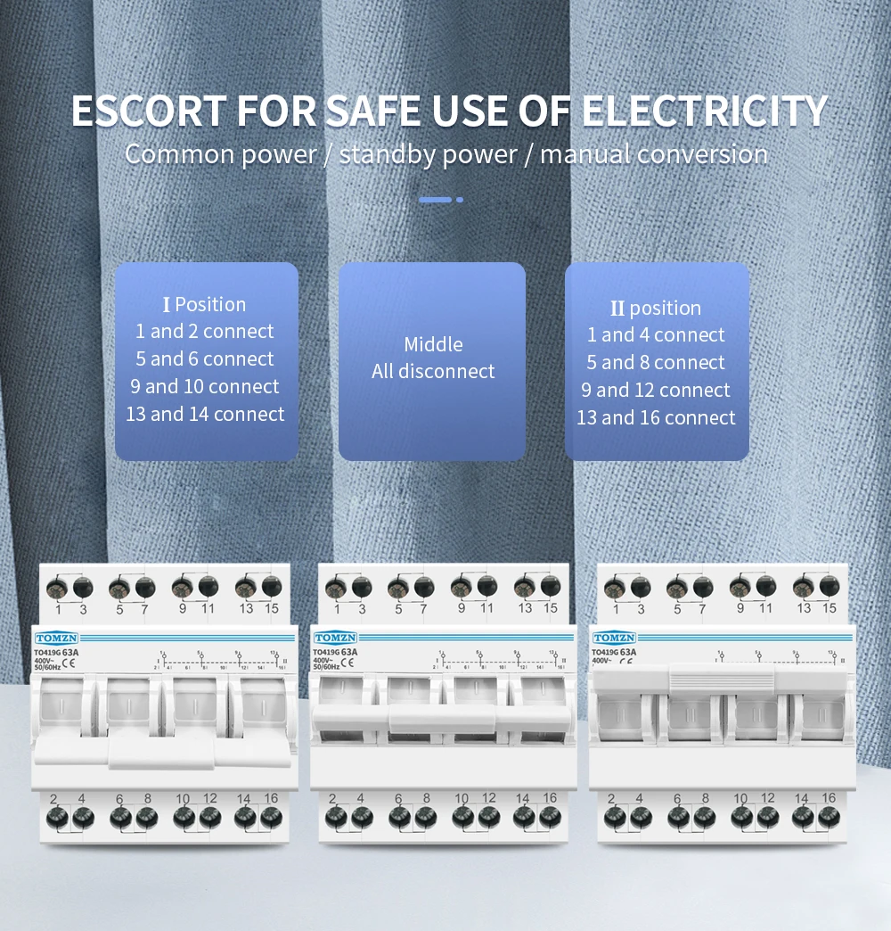 Description Picture 5 of item4P 63A TOMZN MTS Dual Power Manual Transfer Isolating Switch  Interlock Circuit Breaker