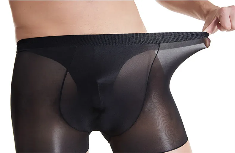 male boxers Men Sexy Transparent Underwear Shorts Boxers Ultra Thin Strectch Glossy Panties Sexy See Through Oil Shinny Smooth Underpants silk boxer briefs