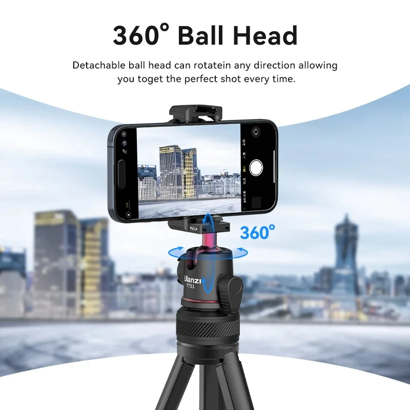 Ulanzi TT51 Portable Tripod Suit for Phone Digital Compact Camera with 360 Rotation Ballhead Phone Clamp Lightweight Tripod