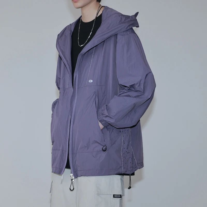 Sports Outdoor Jacket Coat Adult Style Solid Color Short Purple Hooded Sun-Proof Top Summer Lightweight Wind Shield Trendy Loose
