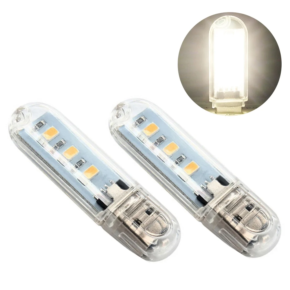 

2PCS Mini Portable Bright 3 LED Night Light USB Lamp (Warm White)