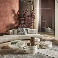 Ensemble de table basse minimaliste en ciment et verre de design moderne - Combinaison de meubles pour salon 2
