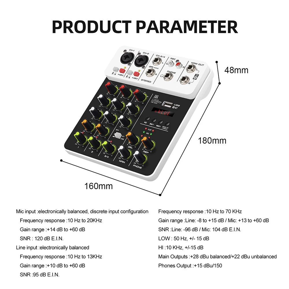 V4 V8 4/8Channels Audio Mixer Bluetooth USB 48V Phantom Power Delay Repaeat Effect For Sound Mixing Console PC Recording audio mixer