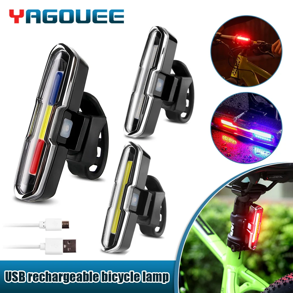 Usb Rechargable Bicycle Light Led Blue Red Dual Color Temperture Waterproof Cycling Taillight