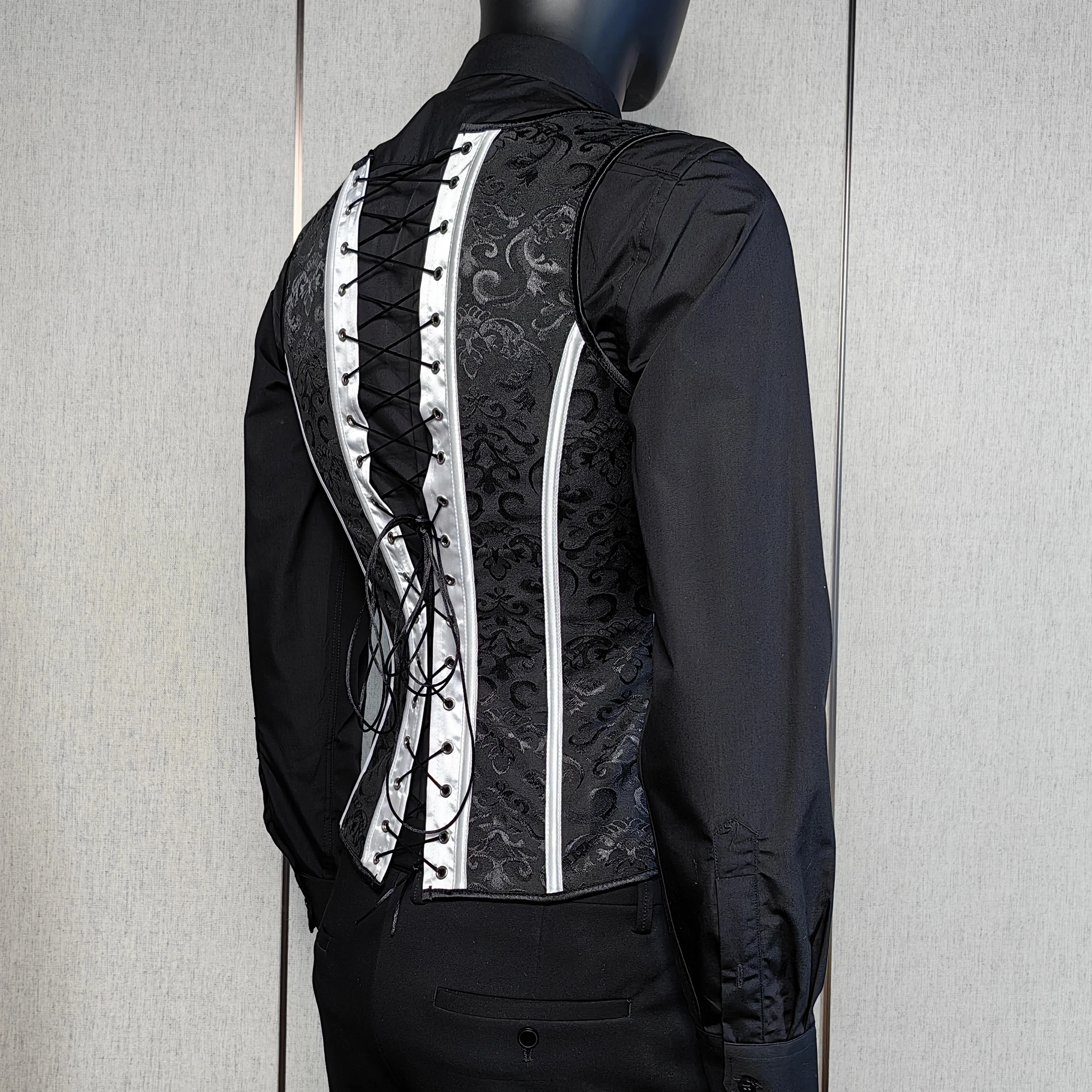 Mens Suit Vest Men Dress Waistcoat Vintage Lace Up Taiwan