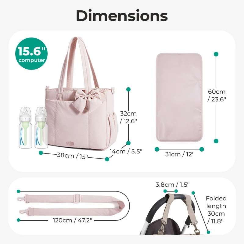 BAGSMART Borsa per pannolini multifunzionale per pannolini per bambini con borsa per mamma di grande capacità, organizer per passeggino, borse per maternità - immagine 3