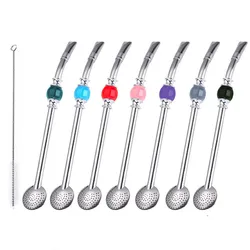Stainless Steel Reusable Drinking Straw Spoon Tea Filter (Purple)