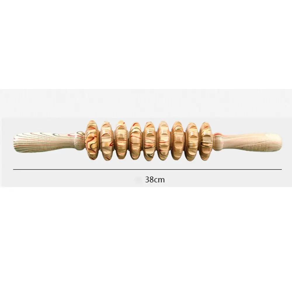 Wooden Massager Roller Handheld 9-Wheel Massager Stick Muscle Release Muscle Relax Abdominal Massager Fascia Cellulite