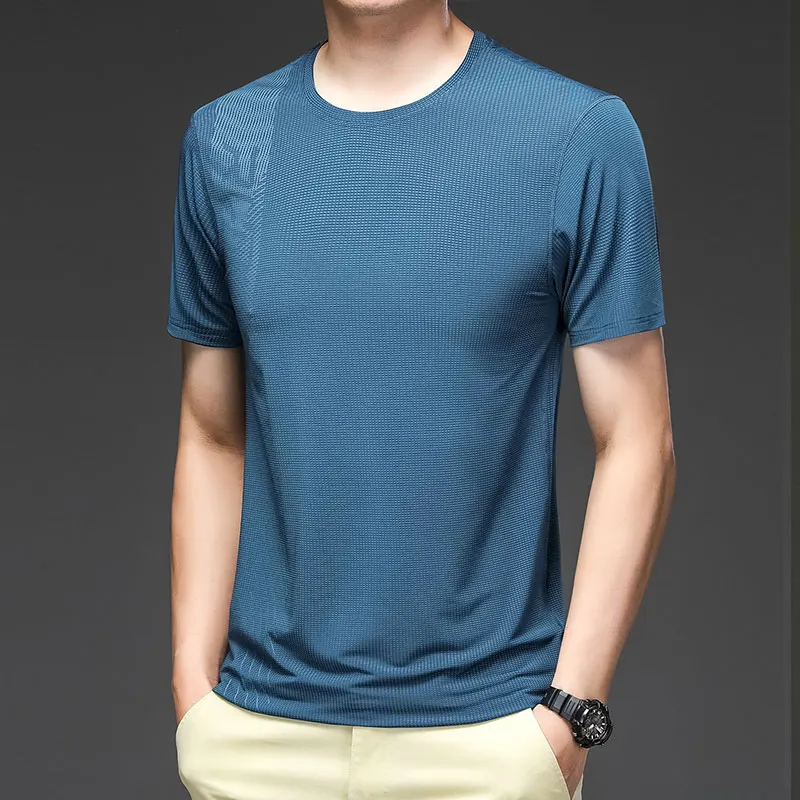2023 Men's Ice Silk Sports Quick-drying Running T-shirt Summer Breathable Top Comfortable Slim Fit Shirt Thin Half Sleeve