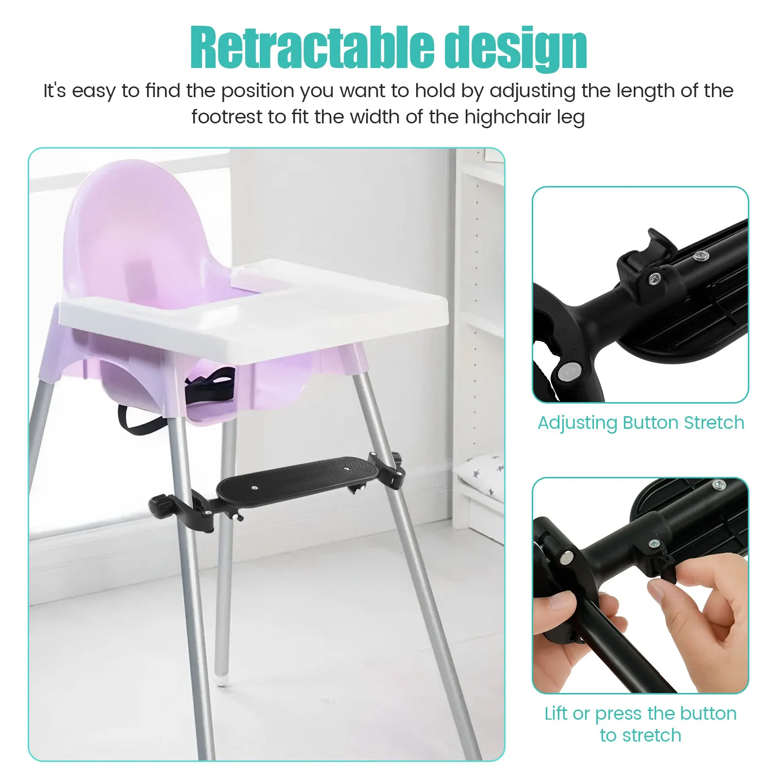 Baby Highchair Foot Rest Adjustable Chair Footrest Non-Slip Highchair Footboard Stool Pedal Infant Newborns Safety Accessories - 5