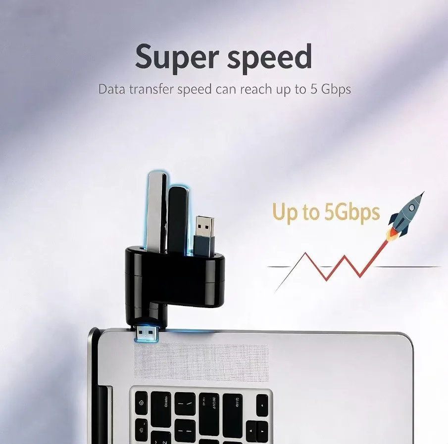Compact 3-Port USB 3.0 Rotatable Hub & Splitter