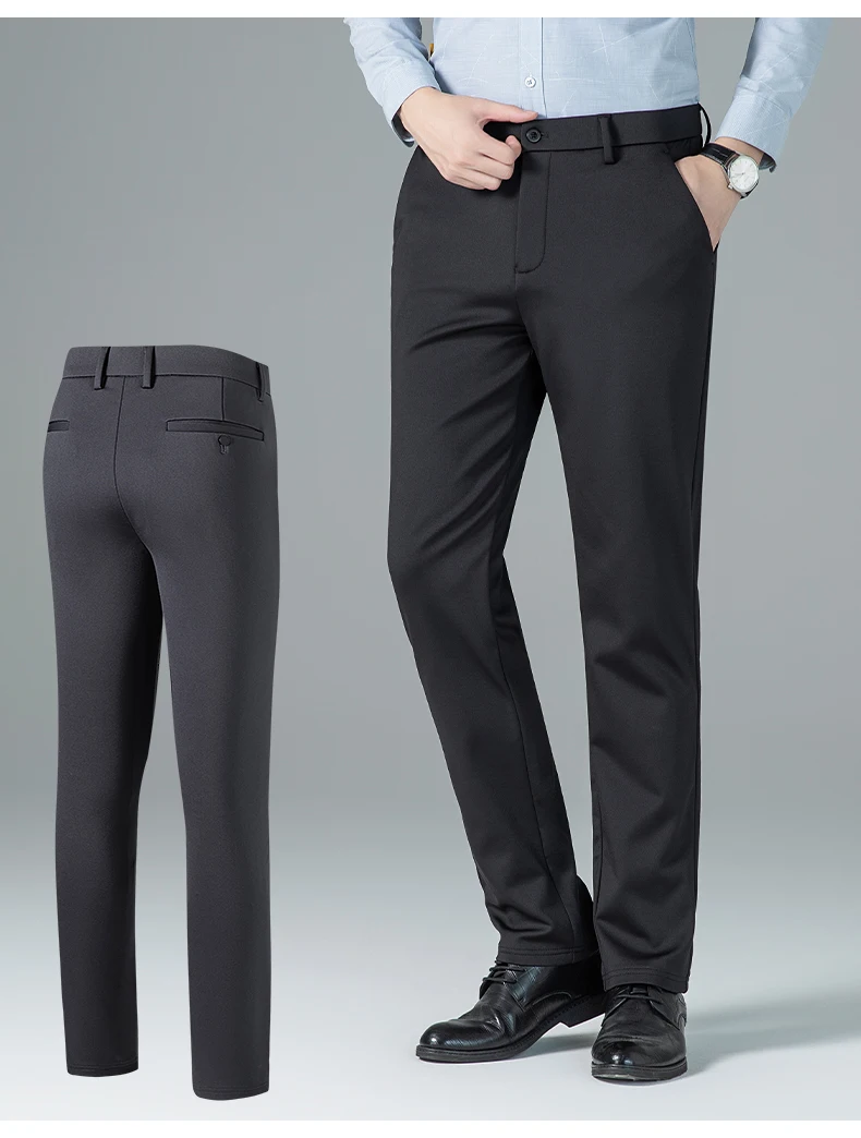 Men's Winter Ice Silk Stretch Suit Pants Slim-fit Slacks in Solid Color Outdoors  Men's Sophisticated and Comfortable Slacks