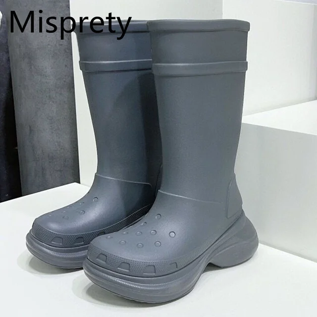 Dikke Bodem Mannen Regenlaarzen Runway Designer Koppels Lange Laarzen  Mid-Kalf Rubber Hoogte Toenemende Regen Laarzen Grotere Maat 35-45 -  AliExpress