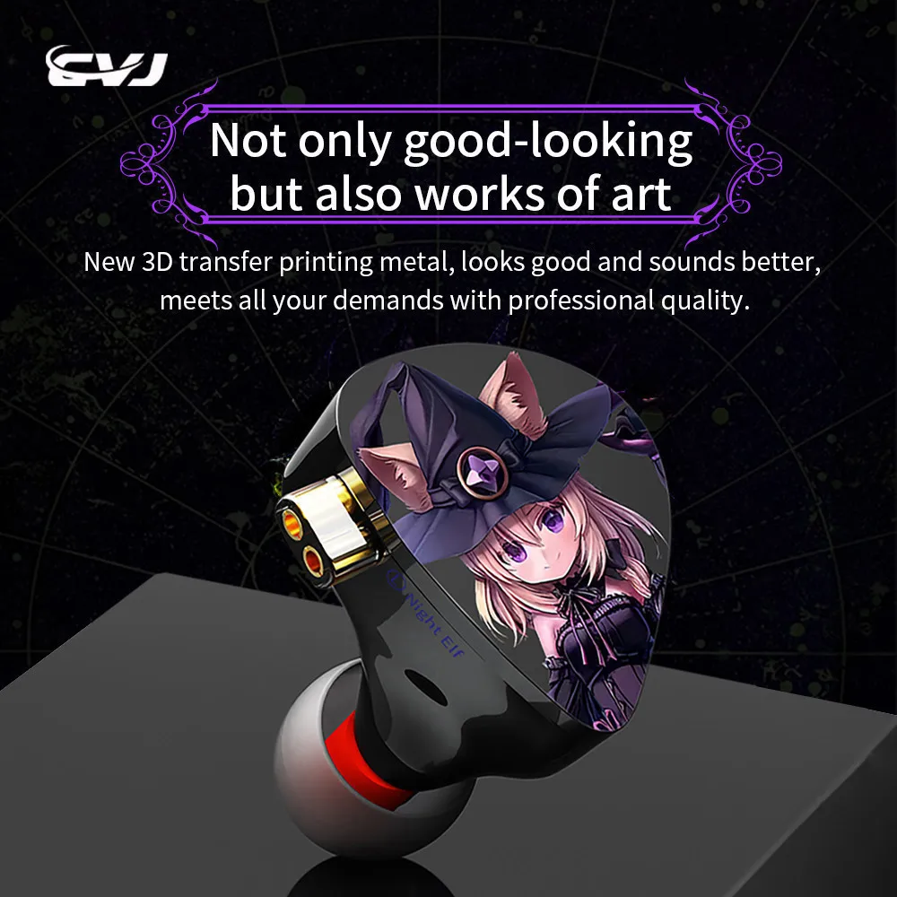 CVJ 나이트 엘프 6mm + 10mm 듀얼 다이내믹 + 8mm 다이내믹 DLC 3 유닛 인 이어 모니터 3.5mm 실버 도금 케이블 HiFi 이어폰